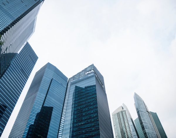 Tall and shiny buildings in the city