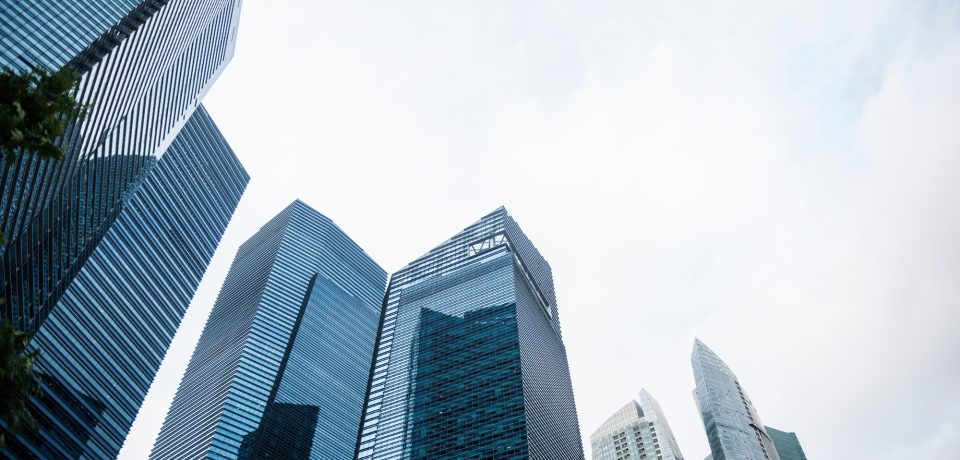 Tall and shiny buildings in the city